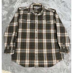 Carhartt Button Down Flannel Shirt Mens XL 100% Cotton Green Brown Plaid Earth